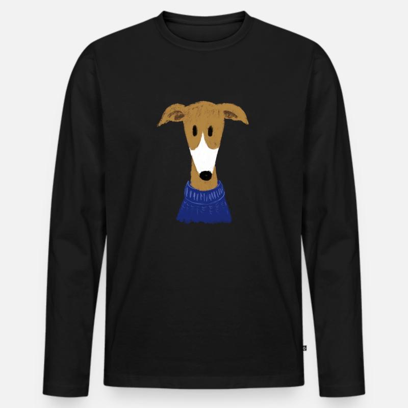 Windhund in blauem Pulli - Männer Premium Bio Langarmshirt - Schwarz