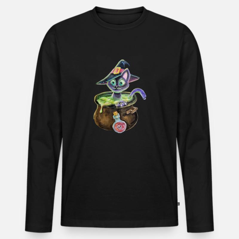 Hexenkatze im Topf - Männer Premium Bio Langarmshirt - Schwarz