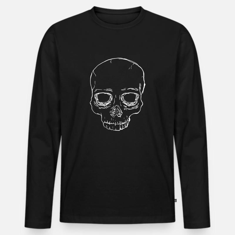 Totenkopf minimalistisch - Männer Premium Bio Langarmshirt - Schwarz
