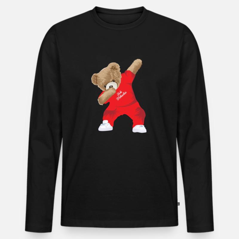 Dabbing Teddy - Männer Premium Bio Langarmshirt - Schwarz