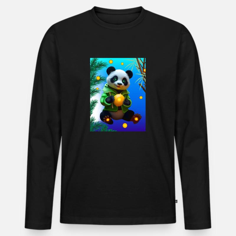 Cyber Zitrone Bambus Panda - Männer Premium Bio Langarmshirt - Schwarz