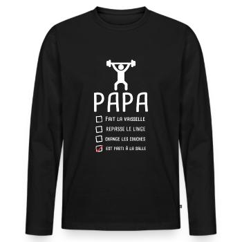Papa musclé musculation fête des pères muscu - T-shirt manches longues Premium bio Homme - noir - Devant - Nico (187cm)