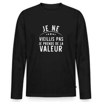 Je Ne Vieillis Pas Je Prends De La Valeur - T-shirt manches longues Premium bio Homme - noir - Devant - Nico (187cm)
