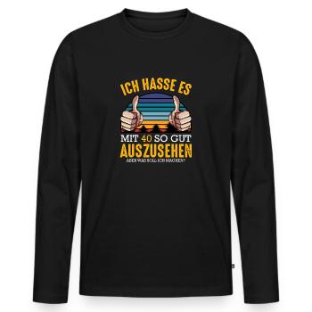 Je déteste ça à 40 ans si beau - T-shirt manches longues Premium bio Homme - noir - Devant - Nico (187cm)