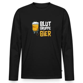 Blutgruppe Bier Alkohol Trinker Lustiger Spruch - Männer Premium Bio Langarmshirt - Schwarz - Vorne - Nico (187cm)