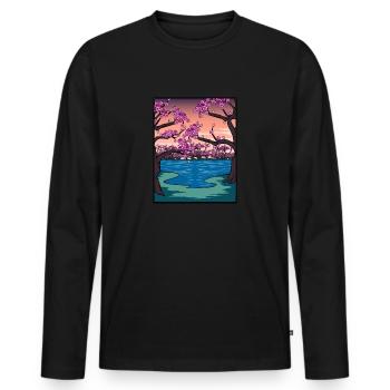 Japanese cherry blossom drawing Kanji Japan - Men's Premium Organic Long Sleeve Shirt - black - Front - Nico (187cm)