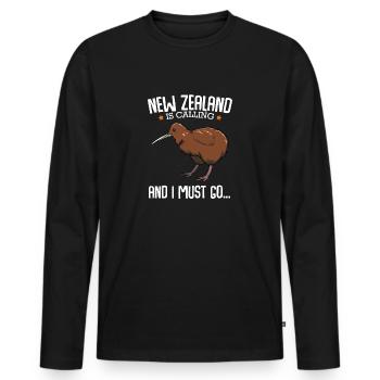 New Zealand Is Calling And I Must Go Kiwi City - Men's Premium Organic Long Sleeve Shirt - black - Front - Nico (187cm)