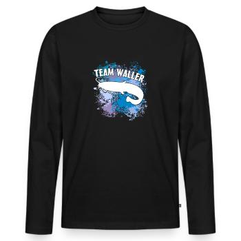 Poisson-chat Wels Waller sur des taches de couleur - T-shirt manches longues Premium bio Homme - noir - Devant - Nico (187cm)