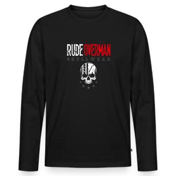 Rude Overman Skullwear LOGO - Männer Premium Bio Langarmshirt - Schwarz - Vorne - Nico (187cm)