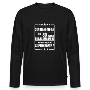 STABLERFAHRER 50 JAHRE BERUFSERFAHRUNG - Männer Premium Bio Langarmshirt - Schwarz - Vorne - Nico (187cm)