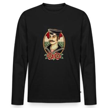 SAILOR JUNGE - Männer Premium Bio Langarmshirt - Schwarz - Vorne - Nico (187cm)