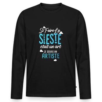 Faire la sieste Humour Drôle Cadeau Dormeur - T-shirt manches longues Premium bio Homme - noir - Devant - Nico (187cm)