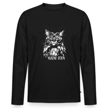 Loved by a Maine Coon cat saying cat Wilsigns - Men's Premium Organic Long Sleeve Shirt - black - Front - Nico (187cm)