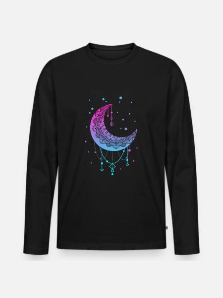 Kawaii Colorido Pastel Luna Goda - Camiseta ecológica prémium de manga larga para hombre - negro
