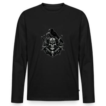 Portrait viking avec un grand corbeau et des épées - T-shirt manches longues Premium bio Homme - noir - Devant - Nico (187cm)