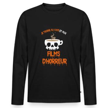 je tourne au café et aux films d'horreur - T-shirt manches longues Premium bio Homme - noir - Devant - Nico (187cm)