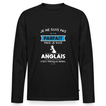 Je ne suis pas parfait mais je suis Anglais - T-shirt manches longues Premium bio Homme - noir - Devant - Nico (187cm)