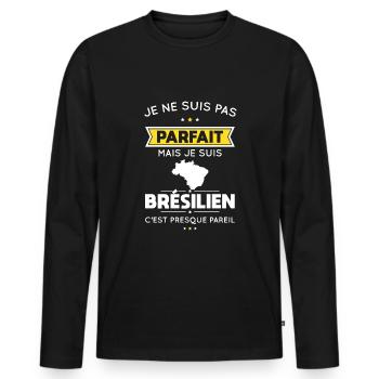 Je ne suis pas parfait mais je suis Brésilien - T-shirt manches longues Premium bio Homme - noir - Devant - Nico (187cm)
