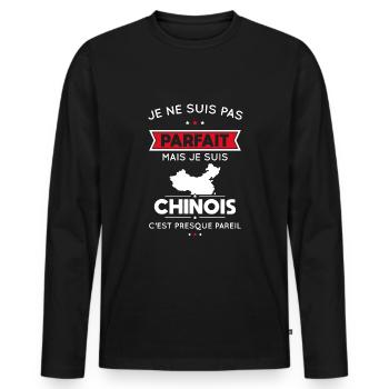 Je ne suis pas parfait mais je suis Chinois - T-shirt manches longues Premium bio Homme - noir - Devant - Nico (187cm)