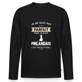 Je ne suis pas parfait mais je suis Finlandais - T-shirt manches longues Premium bio Homme - noir - Devant - Nico (187cm)