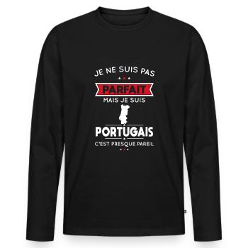 Je ne suis pas parfait mais je suis Portugais - T-shirt manches longues Premium bio Homme - noir - Devant - Nico (187cm)