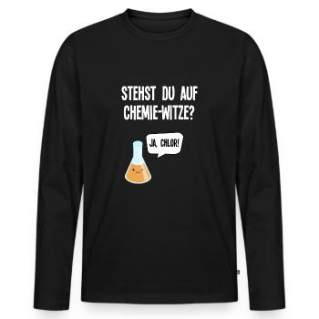 "Stehst du auf Chemie-Witze? Ja, Chlor" Design - Männer Premium Bio Langarmshirt - Schwarz - Vorne - Nico (187cm)