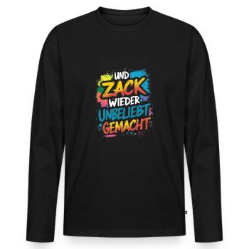 Und zack wieder unbeliebt gemacht - Männer Premium Bio Langarmshirt - Schwarz - Vorne - Nico (187cm)