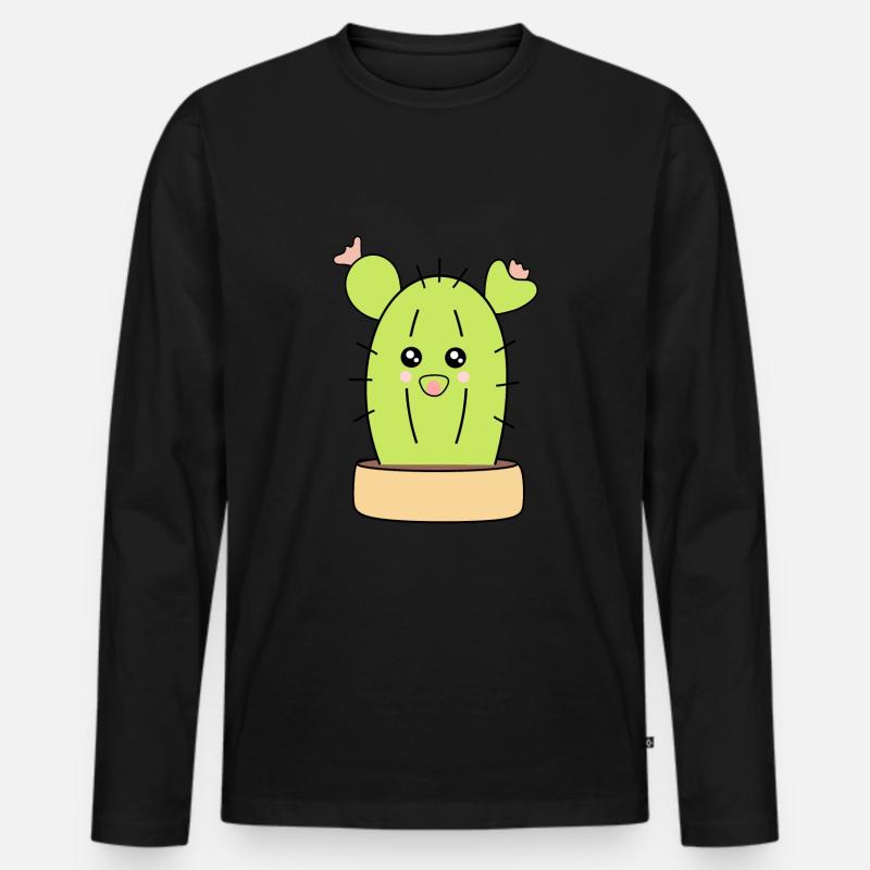 Cactus, cactus, piante grasse, pianta carina - Maglia a manica lunga ecologica premium da uomo - nero
