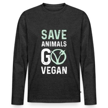 Végétalien bien-être animal - T-shirt manches longues Premium bio Homme - anthracite chiné - Devant - Nico (187cm)