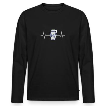 Herzschlag Puls Apfelwein Bembel Ebbelwoi - Männer Premium Bio Langarmshirt - Schwarz - Vorne - Nico (187cm)