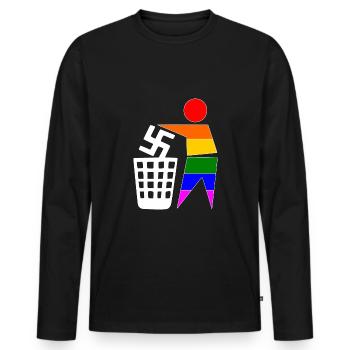 halte deine umwelt sauber - gegen rechts - Männer Premium Bio Langarmshirt - Schwarz - Vorne - Nico (187cm)