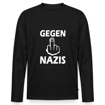 Gegen nazis - Männer Premium Bio Langarmshirt - Schwarz - Vorne - Nico (187cm)