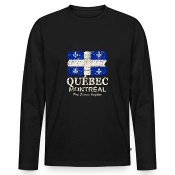 Québec Flag - Canada - Vintage Look - Men's Premium Organic Long Sleeve Shirt - black - Front - Nico (187cm)