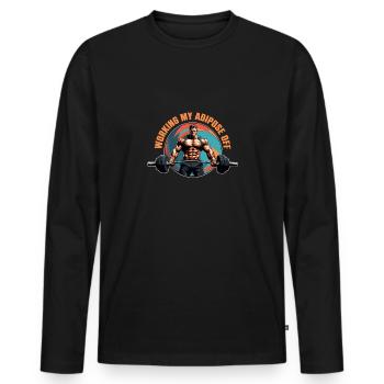 Bodybuilder avec haltères d’entraînement dur - T-shirt manches longues Premium bio Homme - noir - Devant - Nico (187cm)