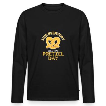 Vivez tous les jours comme si c’était le jour du bretzel Bretzels au cœur - T-shirt manches longues Premium bio Homme - noir - Devant - Nico (187cm)