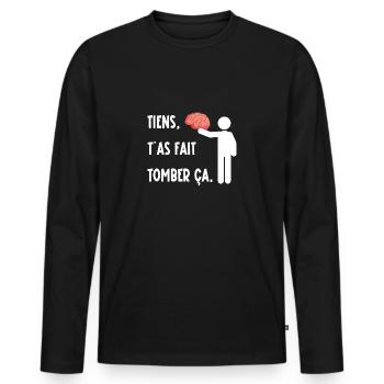 Tiens t'as fait tomber ça - T-shirt manches longues Premium bio Homme - noir - Devant - Nico (187cm)
