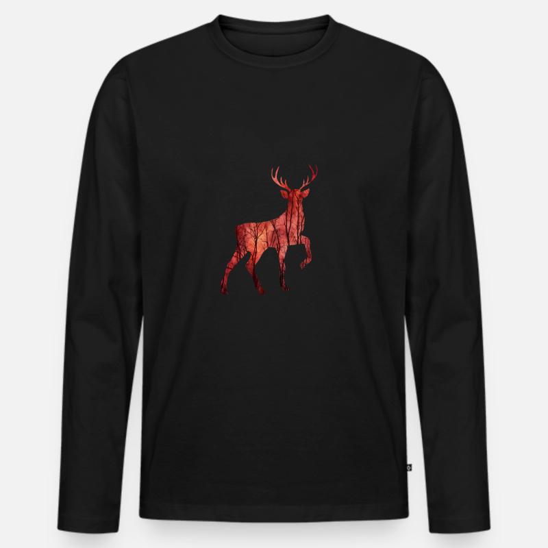 hirsch - Männer Premium Bio Langarmshirt - Schwarz