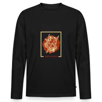 Japanische Tengu Hannya Kitsune Maske - Männer Premium Bio Langarmshirt - Schwarz - Vorne - Nico (187cm)