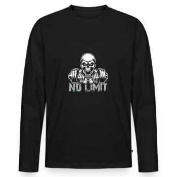 No Limit Hard Workout Skull with Dumbbell - Men's Premium Organic Long Sleeve Shirt - black - Front - Nico (187cm)