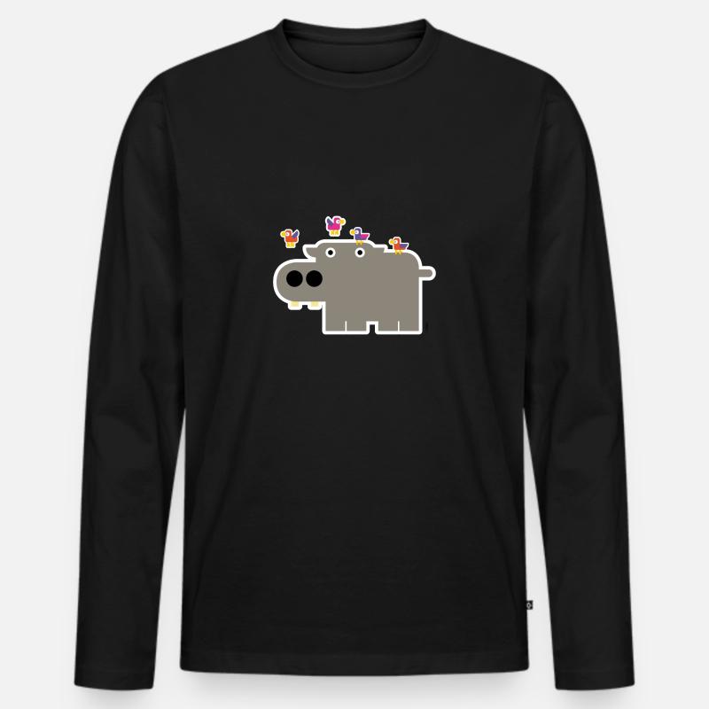 Nilpferd - Männer Premium Bio Langarmshirt - Schwarz