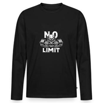No Limit Hard Workout Skull with Dumbbell - Men's Premium Organic Long Sleeve Shirt - black - Front - Nico (187cm)