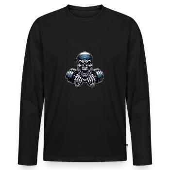 No Limit Workout Bodybuilding Skull with Dumbbell - Men's Premium Organic Long Sleeve Shirt - black - Front - Nico (187cm)