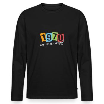 1970 was für ein Jahrgang geboren 1970 - Männer Premium Bio Langarmshirt - Schwarz - Vorne - Nico (187cm)