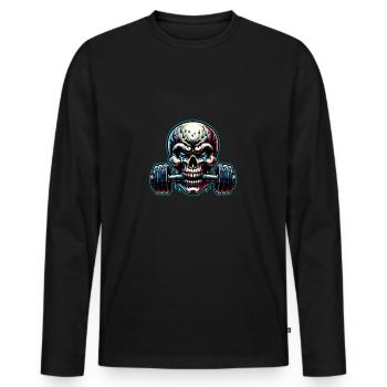 No Limit Workout Bodybuilding Skull mit Hantel - Männer Premium Bio Langarmshirt - Schwarz - Vorne - Nico (187cm)