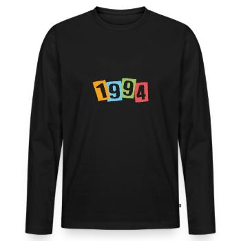 Born in 1994 – Birthday with big colorful numbers - Men's Premium Organic Long Sleeve Shirt - black - Front - Nico (187cm)