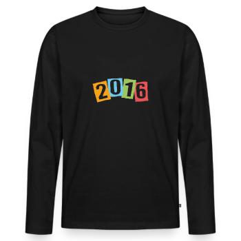 Born in 2016 – Birthday with big colorful numbers - Men's Premium Organic Long Sleeve Shirt - black - Front - Nico (187cm)