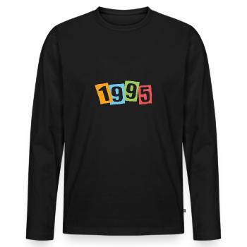Born in 1995 – Birthday with big colorful numbers - Men's Premium Organic Long Sleeve Shirt - black - Front - Nico (187cm)