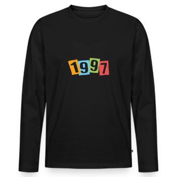 Né en 1997 – Anniversaire avec de grands numéros colorés - T-shirt manches longues Premium bio Homme - noir - Devant - Nico (187cm)