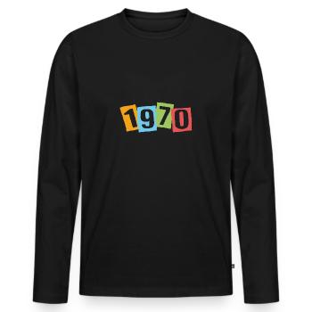 Born in 1970 – Birthday with big colorful numbers - Men's Premium Organic Long Sleeve Shirt - black - Front - Nico (187cm)