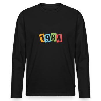 Born in 1984 – Birthday with big colorful numbers - Men's Premium Organic Long Sleeve Shirt - black - Front - Nico (187cm)